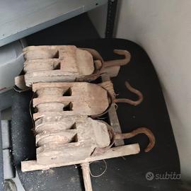 3 carrucole in legno vintage