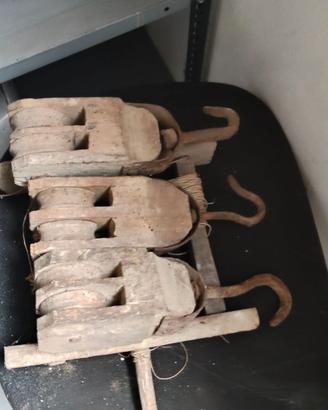 3 carrucole in legno vintage