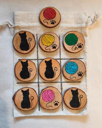 Gioco del Tris artigianale Gatti e Gomitoli