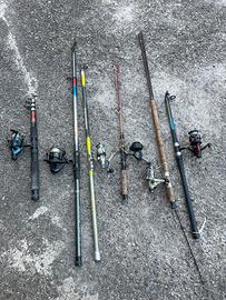6 canne da pesca + mulinelli buono stato