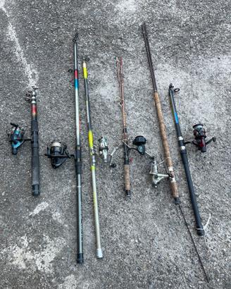 6 canne da pesca + mulinelli buono stato