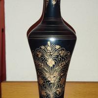Vaso artig. Indiano Ottone Nero Smaltato Inciso