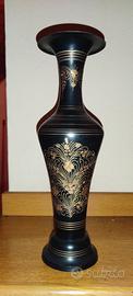 Vaso artig. Indiano Ottone Nero Smaltato Inciso