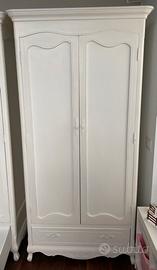 Mobile shabby in legno bianco, due ante, cassetto