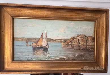 G. Carelli - Veduta Marina con barca a Vela -