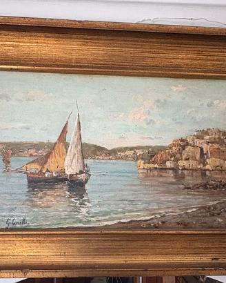 G. Carelli - Veduta Marina con barca a Vela -