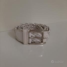 Cintura donna, in similpelle bianca intrecciata