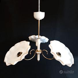 💡 Lampadario Tre Luci Anni 70 Vintage Bianco Oro