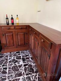 credenza angolare bassa in legno massello, rustica