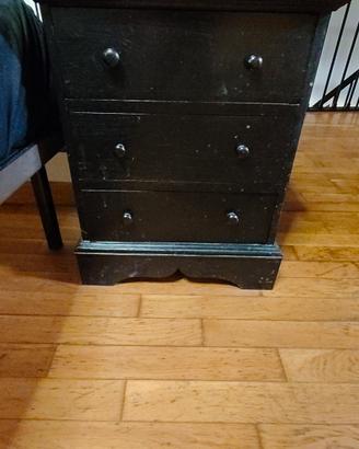 Coppia Comodini Neri in Legno (3 Cassetti)