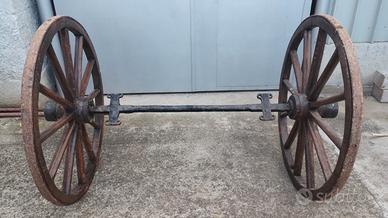 Coppia ruote legno da calesse e asse ferro pieno