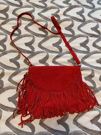 borsa pelle rossa, frange