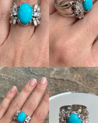 Anello a fascia in oro 18k turchese e diamanti