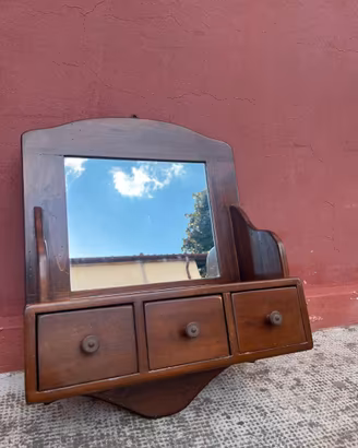 Mobiletto da muro con specchio in legno