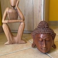 Buddha Statuetta Legno Scultura Pensatore Africano