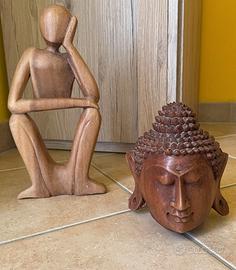 Buddha Statuetta Legno Scultura Pensatore Africano