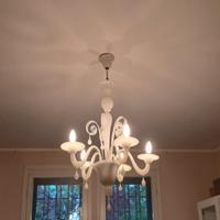 Lampadario shabby chic 5 bracci 💡🕊️ bianco latte