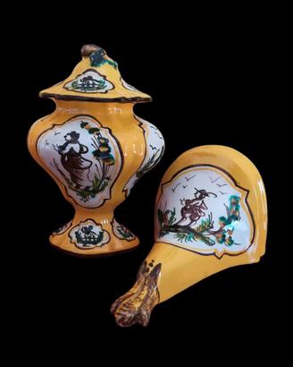 Vaso Potiche in Maiolica decorata a Mano