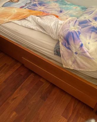 Letto singolo legno, cassetti, rete, materasso