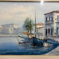 Quadro paesaggio marino con barche
