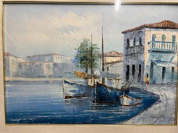 Quadro paesaggio marino con barche