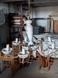 Lampadario d'epoca vintage in ceramica dipinta