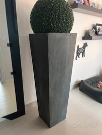 Vaso d’arredo grigio con siepe rotonda verde