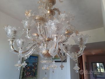 LAMPADARIO CA REZZONICO FOGLIA ORO VETRO MURANO