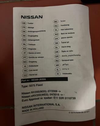 Gancio Traino Originale Nissan NV200 / e-NV200