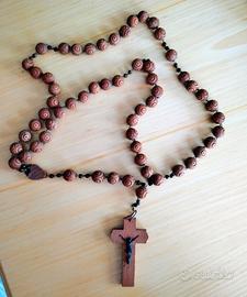 Rosario vintage di Lourdes da parete in legno 