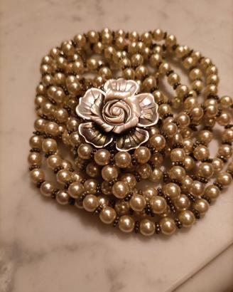 Collana perle, vintage chiusura con fiore 