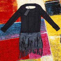 Abito Mangano, gonna con frange, nero, Tg.42