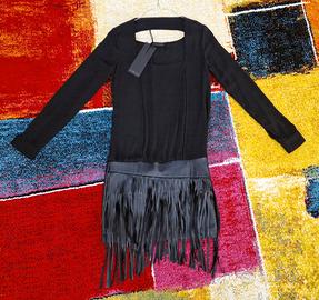 Abito Mangano, gonna con frange, nero, Tg.42