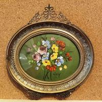 Dipinto floreale ovale italiano d'epoca