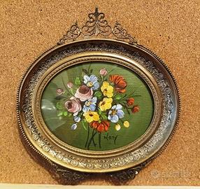 Dipinto floreale ovale italiano d'epoca