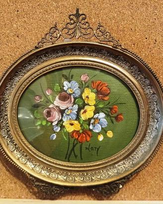 Dipinto floreale ovale italiano d'epoca