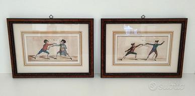 Coppia Quadri Piccoli con Spadaccini Schermitori