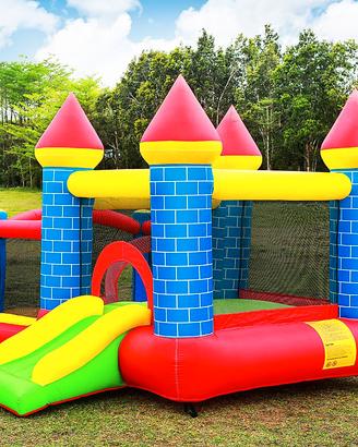 castello gonfiabile con scivolo canestro da basket