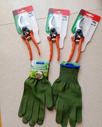 3 Forbici Potatura + 2 Paia di Guanti 