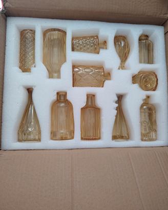 Set 12 vasetti monofiore vetro ambrato vintage 