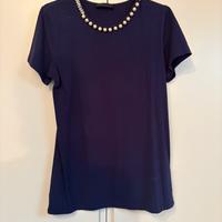 T-shirt Twin Set blu con perle e cristalli tg. M