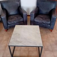 Set Luxury: 2 Poltrone VERA PELLE e Tavolo MARMO