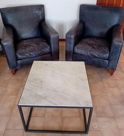 Set Luxury: 2 Poltrone VERA PELLE e Tavolo MARMO