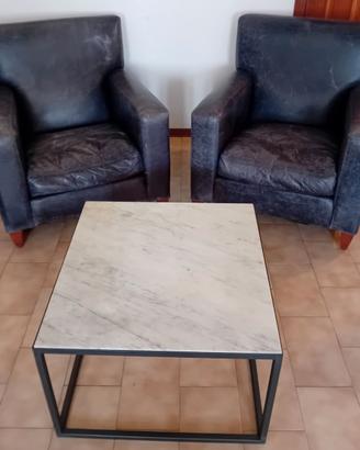 Set Luxury: 2 Poltrone VERA PELLE e Tavolo MARMO