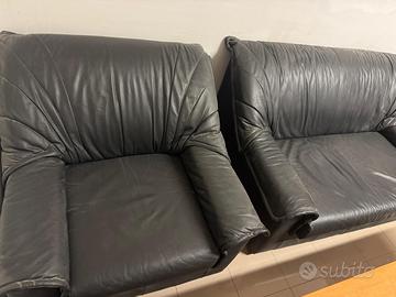 Set divani pelle nera