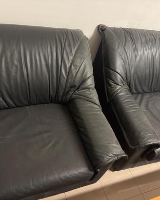 Set divani pelle nera