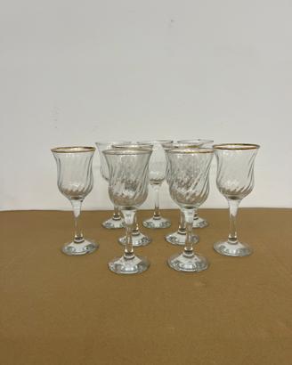 Set 9 calici in cristallo con bordo oro - vintage