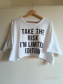 Maglia bianca larga con scritta, Bershka