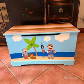 Cassapanca porta giochi in legno Tema pirati