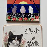 2 mattonelle in ceramica a tema gatto